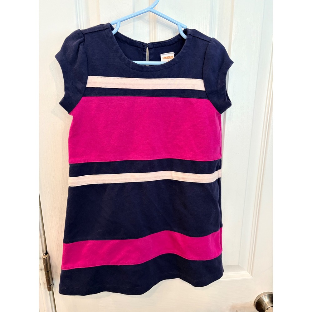 Gymboree Dress Navy Pink Colorblock Stripe Short Sleeve Cotton Jersey Knit 4